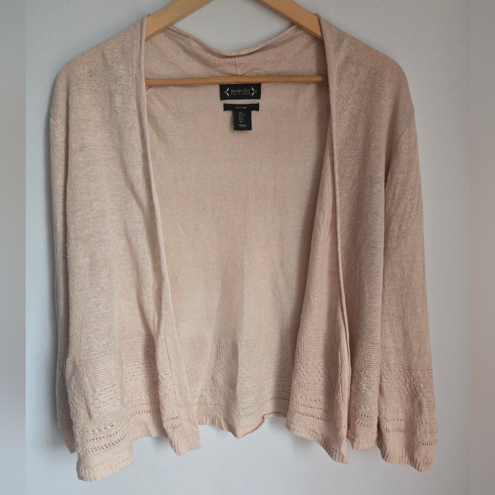NANETTE LEPORE Cream 💯 Linen Open Cardigan Lightweight Sweater